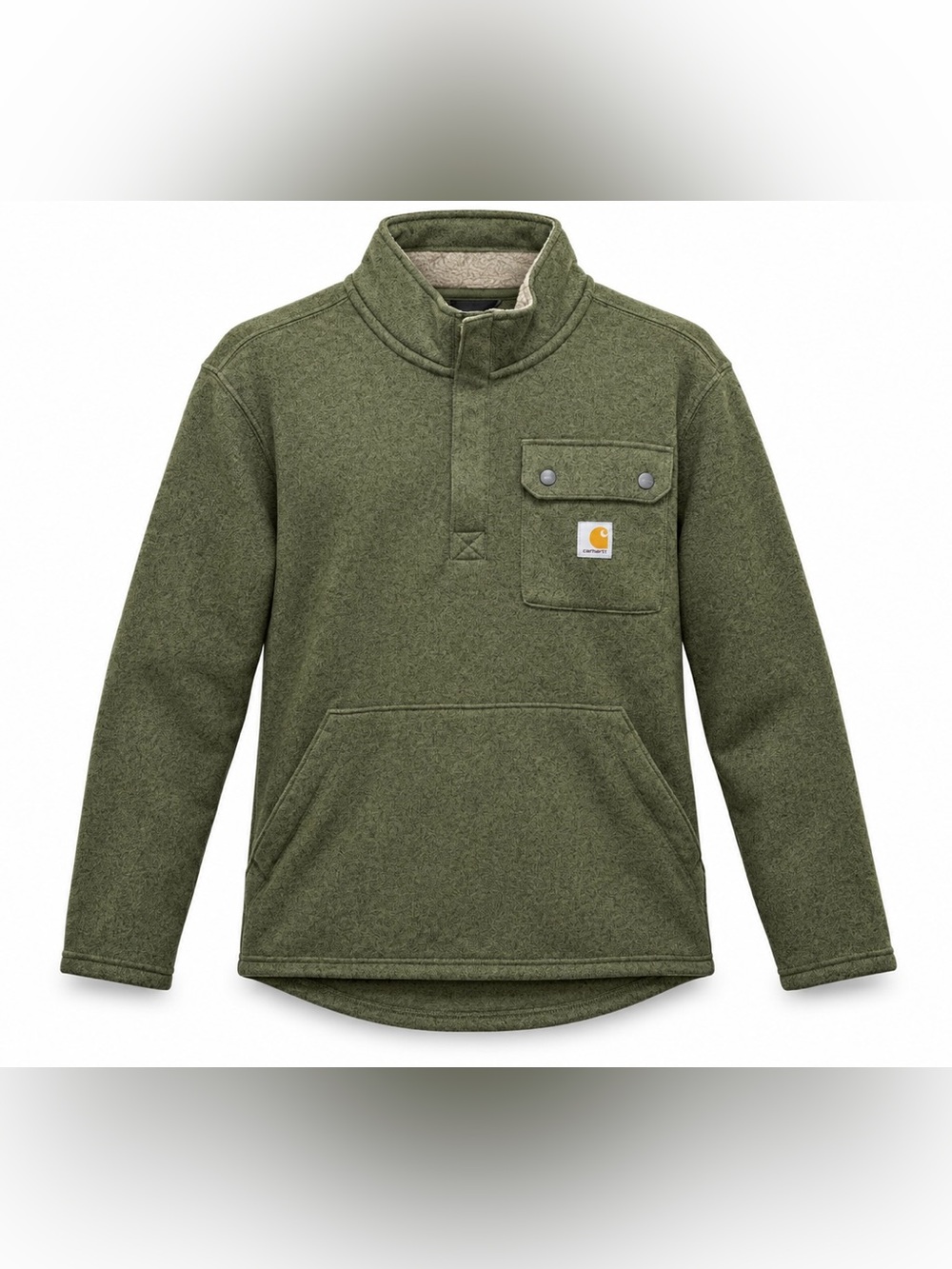 Carhartt Fleece Pullover Mens Md Heather Green Relaxed Fit Mock Neck Workwear